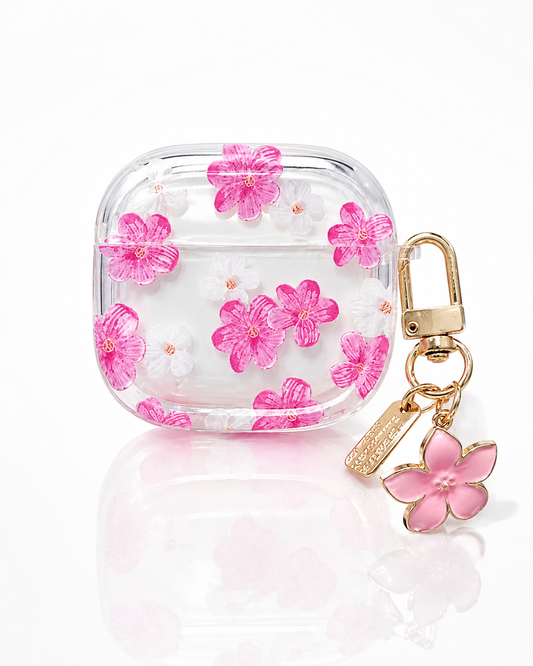 Clear Floral AirPods Case with Pink Flower Keychain