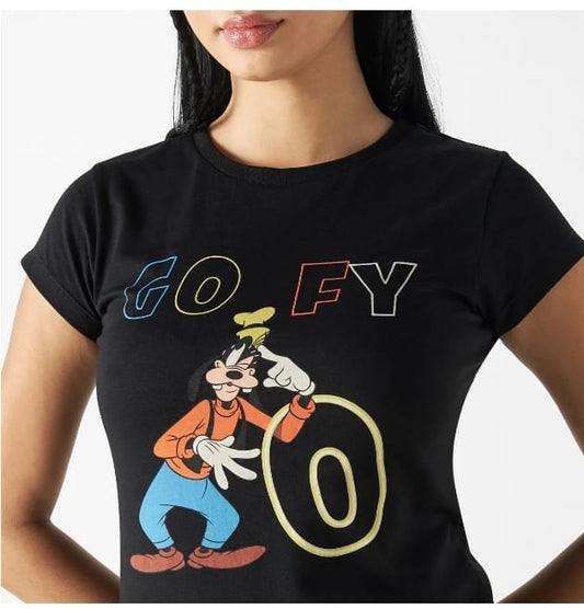 Women’s Cotton Splash Black Cartoon Graphic T-Shirt – Short Sleeve Casual Top