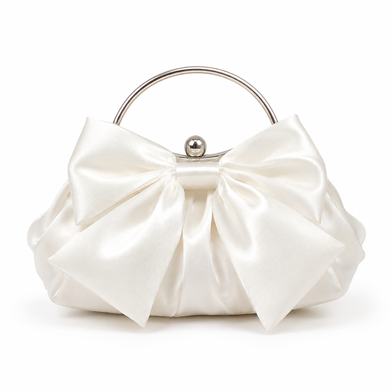 SHEIN Women’s Ivory Satin Bow Mini Handbag – Elegant Metal Handle Evening Bag, SHEIN Fast Delivery in 5 Days