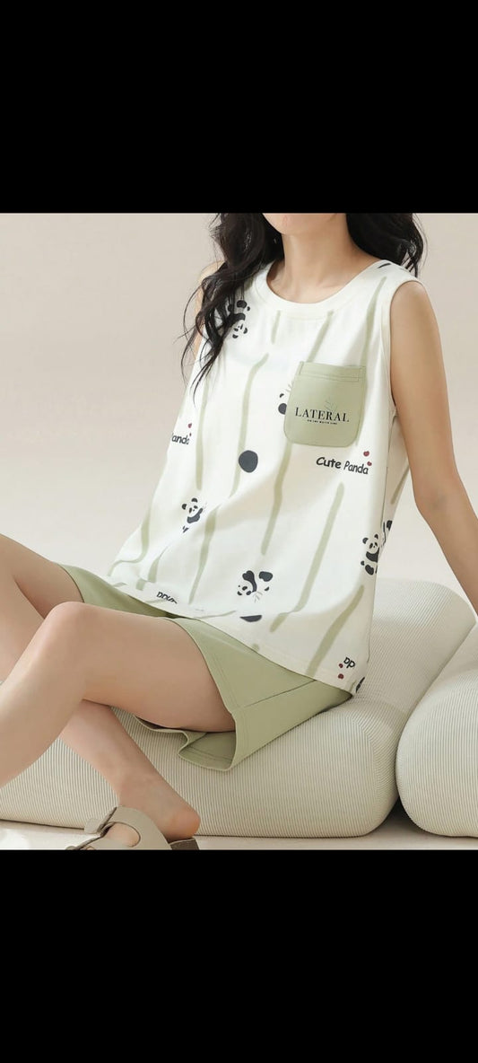 SHEIN Women Cute Panda Sleeveless Lounge Set