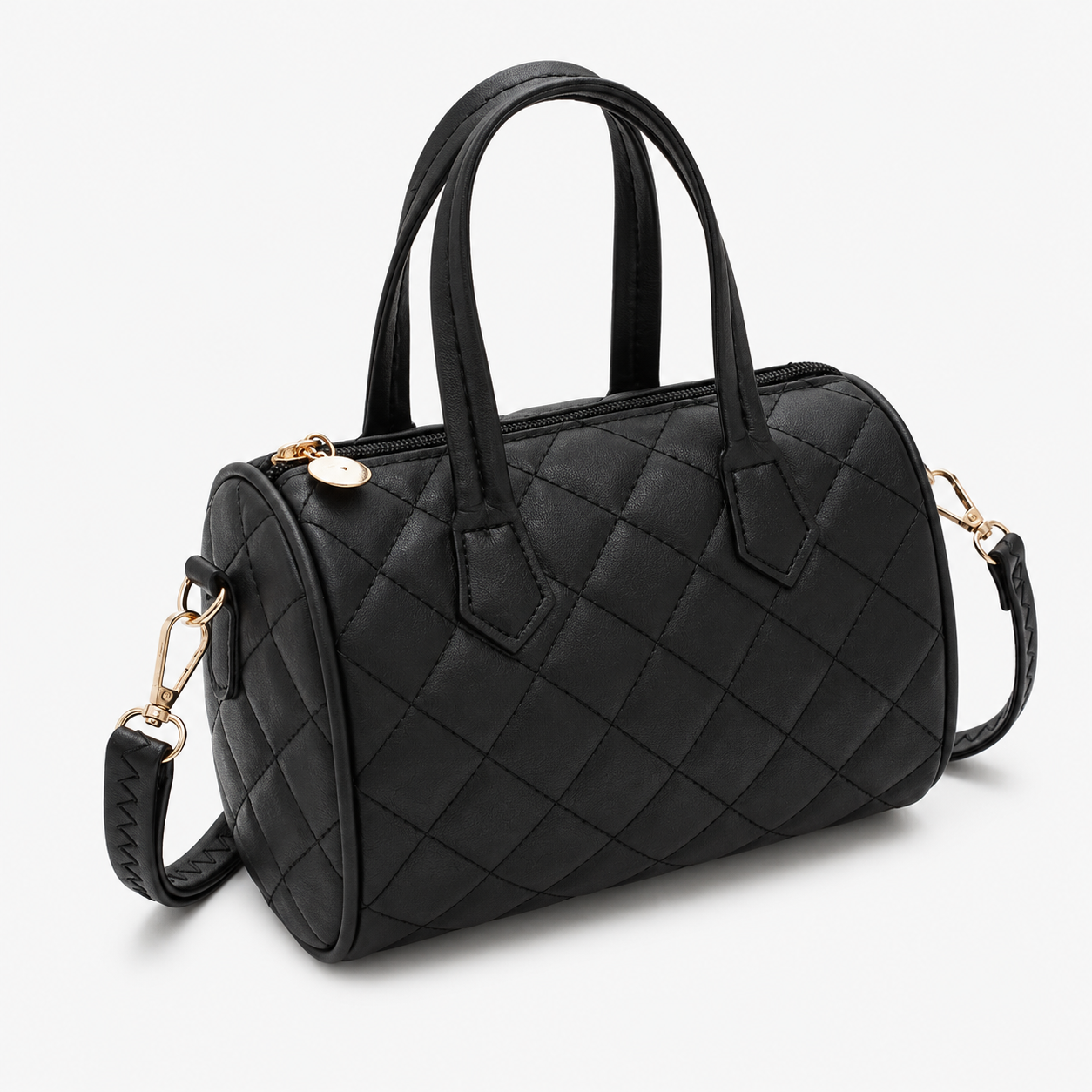 SHEIN Women’s Black Quilted Boston Bag – Mini Handbag With Shoulder Strap, SHEIN Fast Delivery in 5 Days