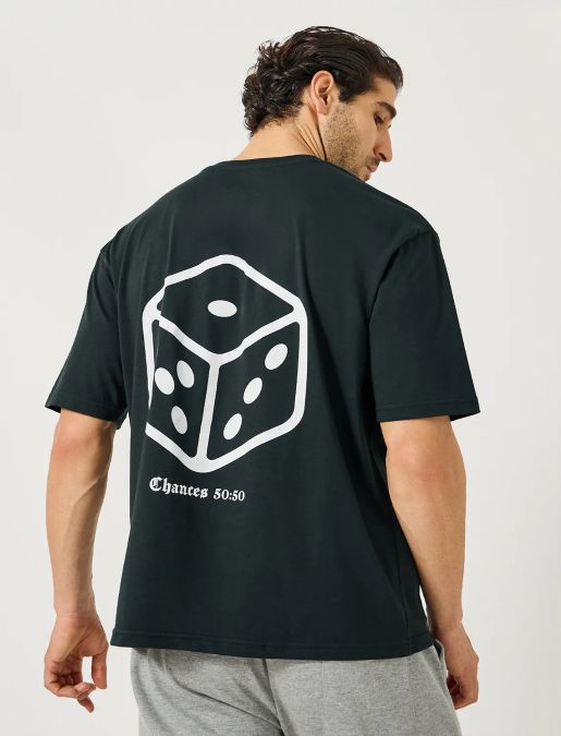 Men’s oil Dice Back Print Cotton T-Shirt, Oversized Short Sleeve Casual Streetwear Top