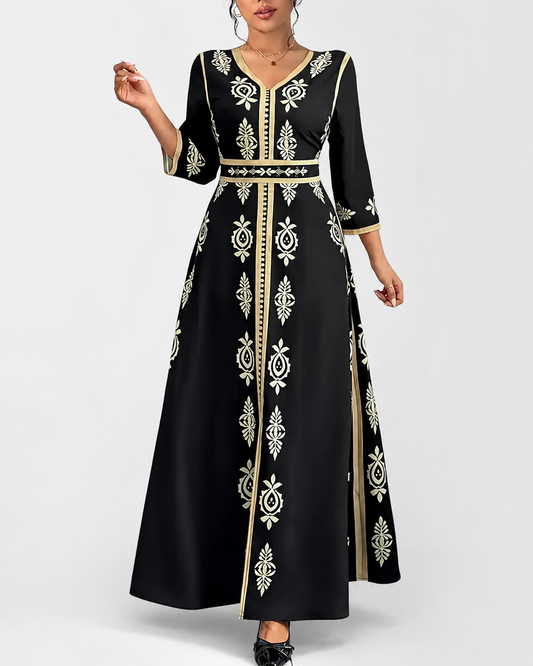 SHEIN Women’s Black Embroidered Kaftan Maxi Dress