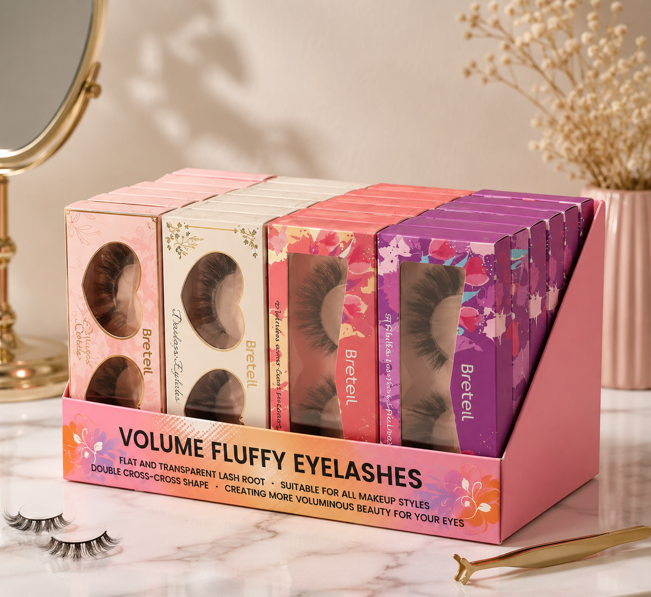 24-Piece Volume Fluffy False Eyelashes Set, Mixed Styles Wispy Lashes Pack
