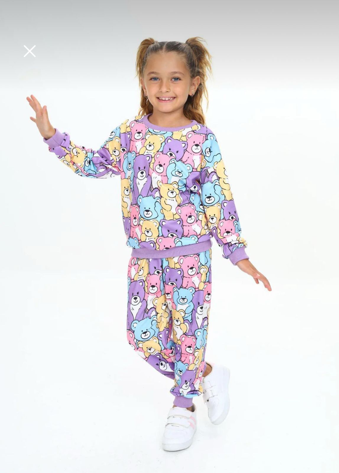 Girls Teddy Bear Print 2 Piece Set – Colorful Sweatshirt and Jogger Pants Outfit