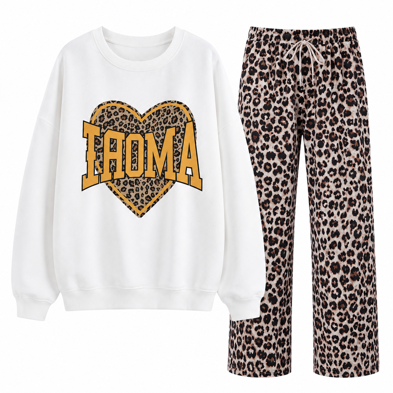 Women’s White Graphic Sweatshirt and Leopard Print Pants Set