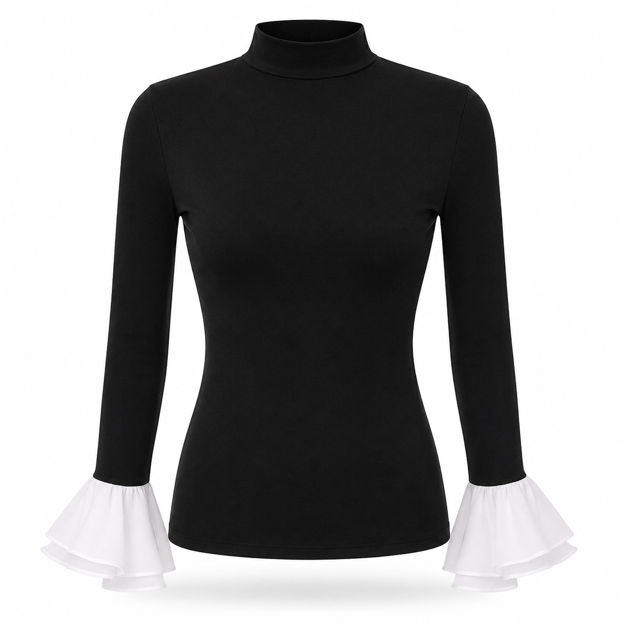 Black Mock Neck Top with White Ruffle Cuffs – SHEIN Fast Delivery in 5 Days