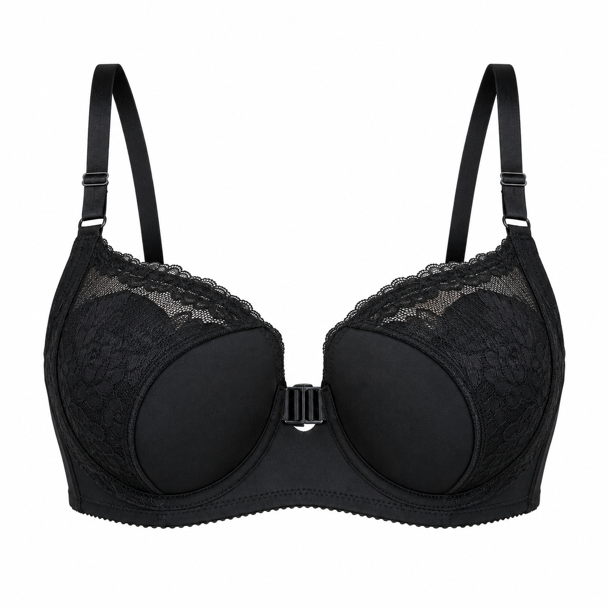 Women’s Black Lace Patchwork Front Closure Padded Bra