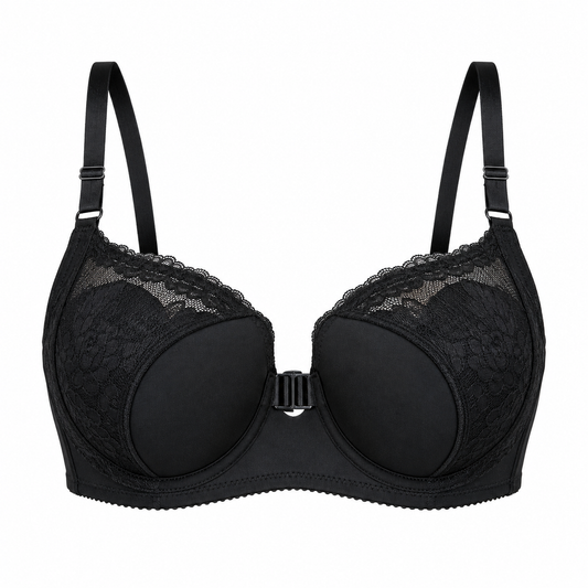 Women’s Black Lace Patchwork Front Closure Padded Bra