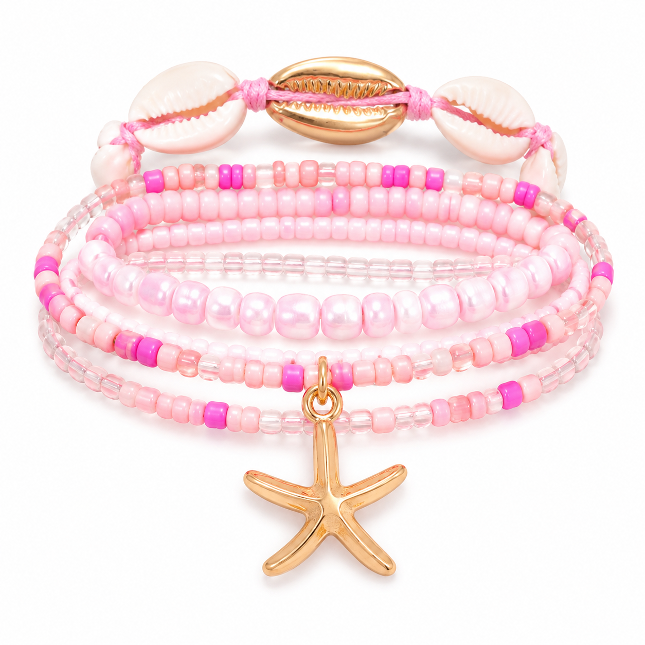Beach Shell & Starfish Bracelet Set – Pink Beaded Jewelry, SHEIN Fast Delivery in 5 Days