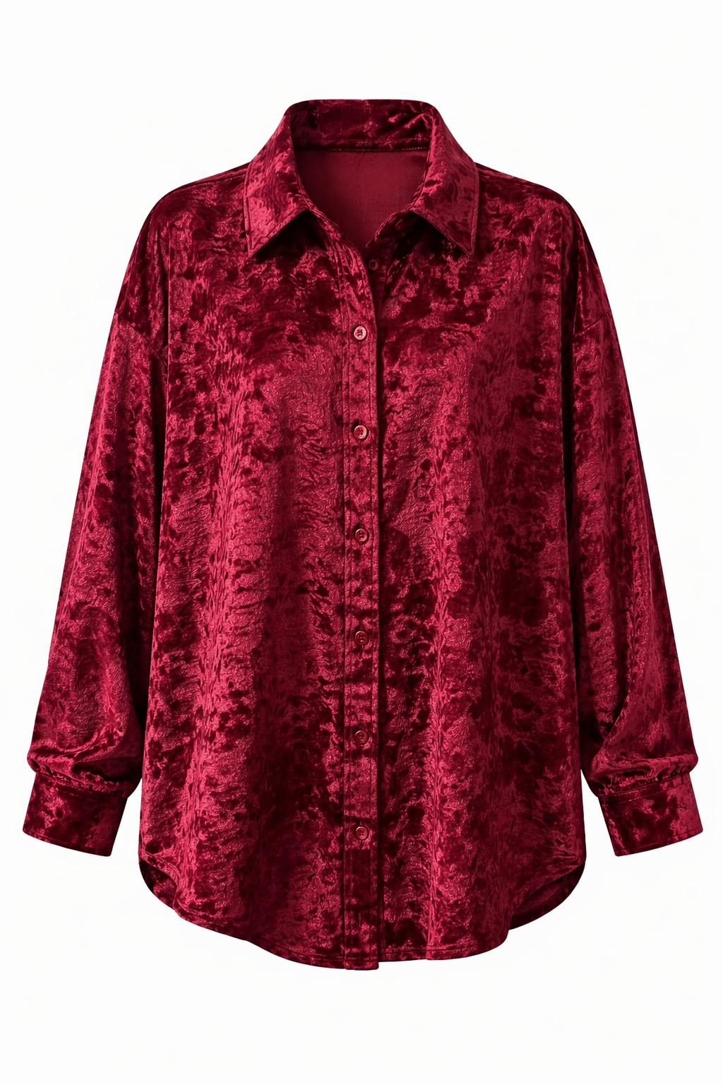 Burgundy Velvet Oversized Shirt for Women – Luxe Button Down Casual Chic Top
