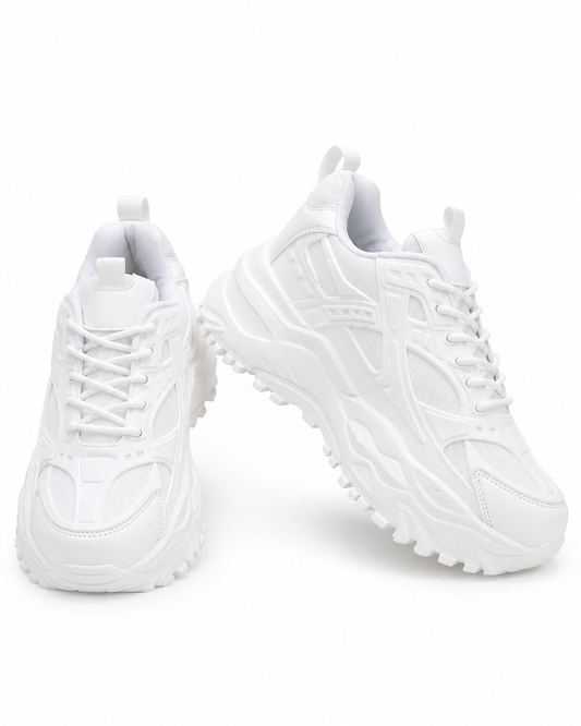 SHEIN Women White Chunky Platform Lace-Up Sneakers