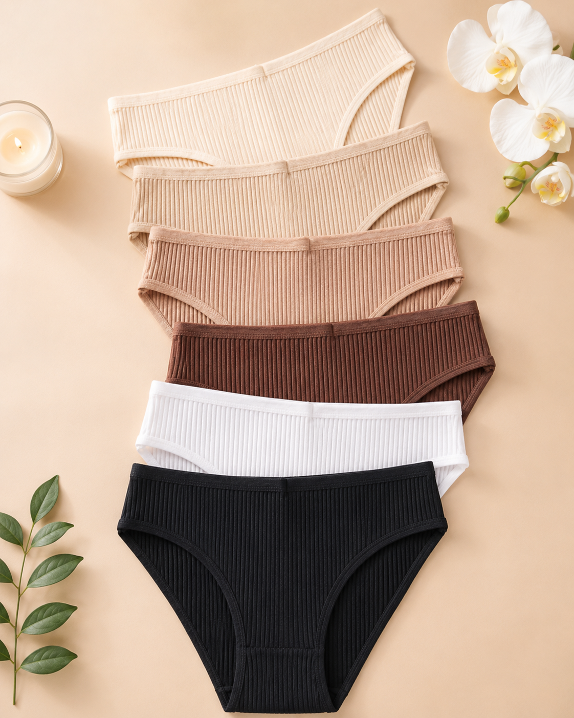 Women’s 7 Pack Ribbed Brief Panties – Multicolor Soft Stretch Everyday Underwear Set