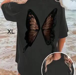 Women’s Black Butterfly Graphic Oversized Cotton T-Shirt, Casual Short Sleeve Top