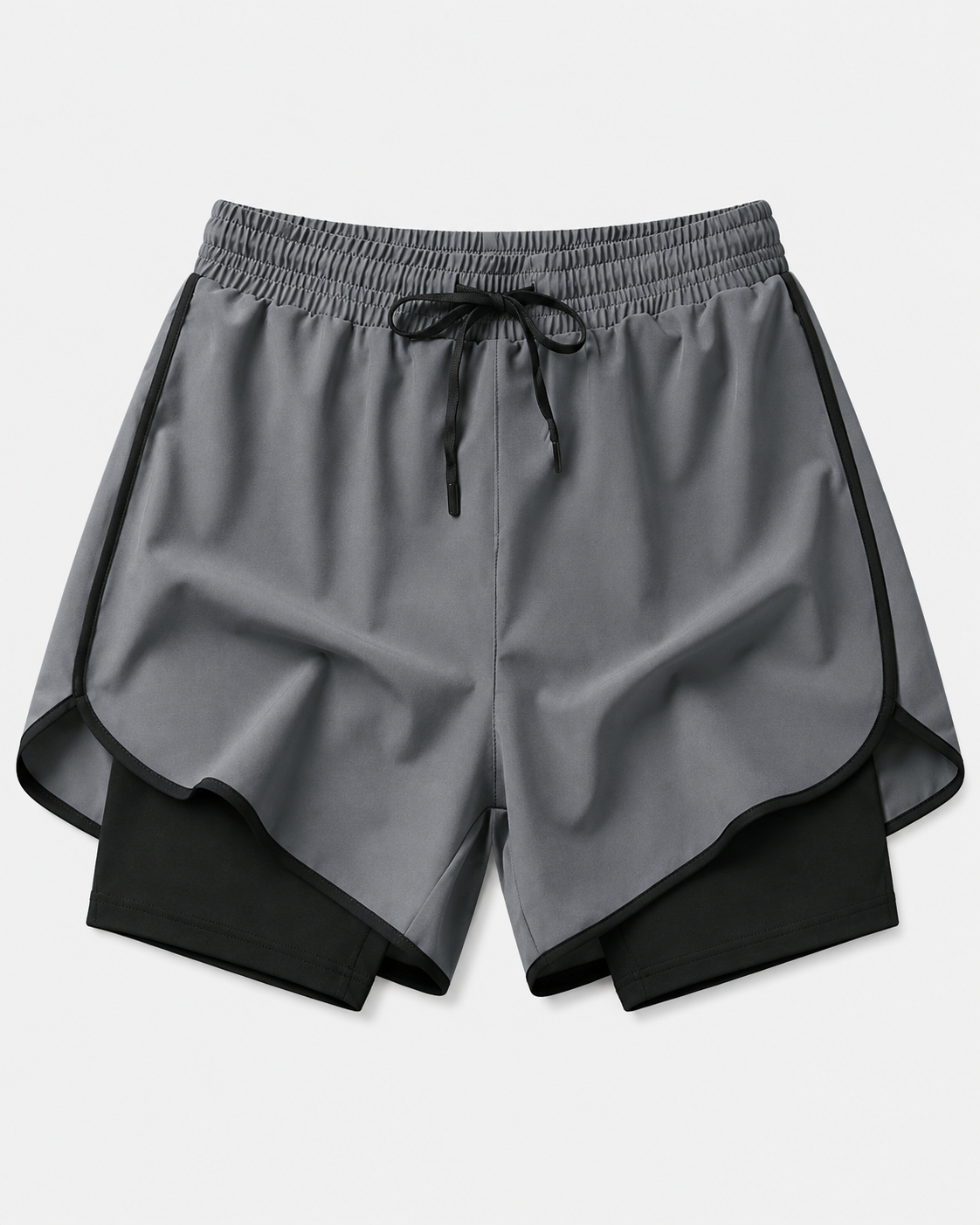 Menโs Grey 2-in-1 Sports Running Shorts