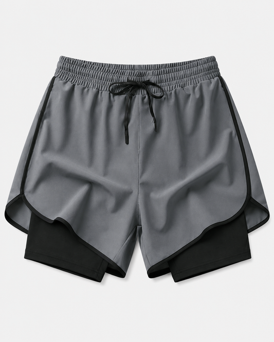 Men’s Grey 2-in-1 Sports Running Shorts
