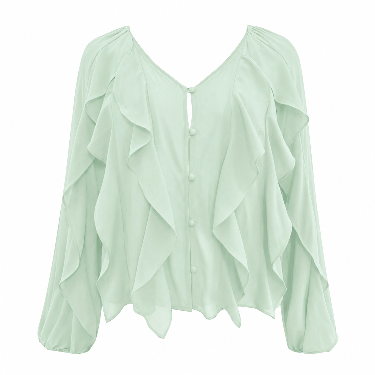 Mint Green Ruffle Front Chiffon Blouse
