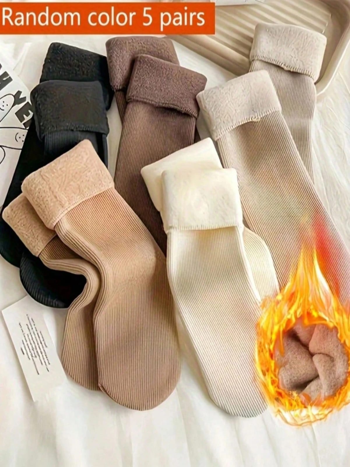 Random Color 5 Pairs Fleece Lined Winter Socks for Women