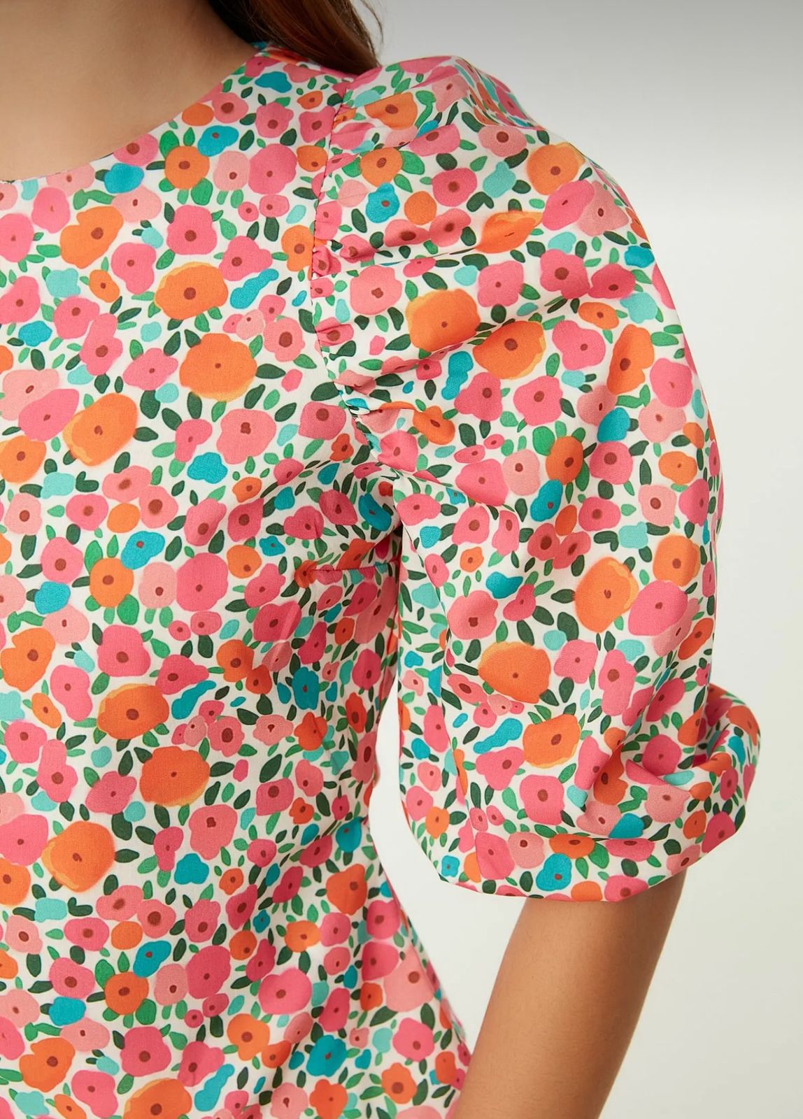 Women’s Multicolor Floral Puff Sleeve Blouse – Plus Size Friendly Casual Summer Top