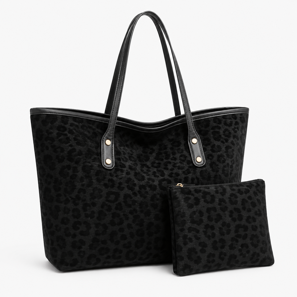 SHEIN Women’s Black Leopard Print Tote Bag – Large Shoulder Bag With Pouch, SHEIN Fast Delivery in 5 Days