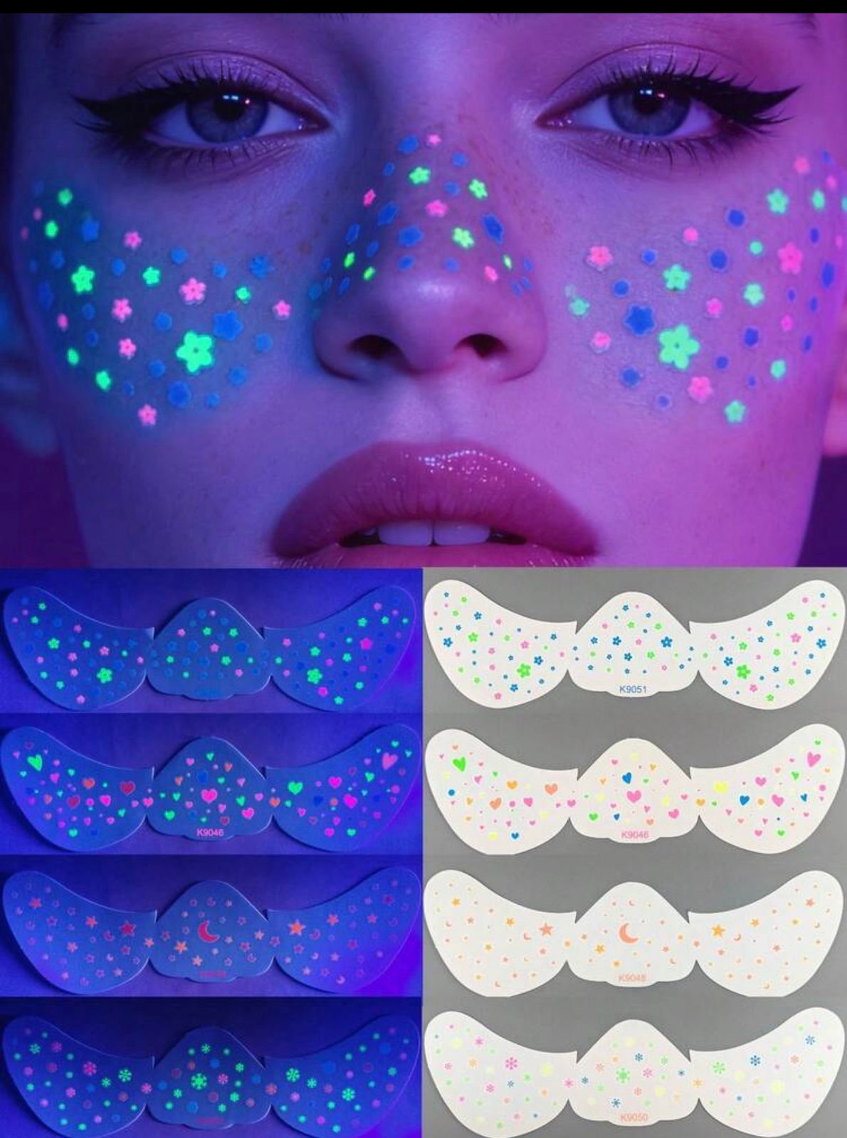 Glow Face Sticker Set – UV Neon Stars & Hearts, SHEIN Fast Delivery in 5 Days