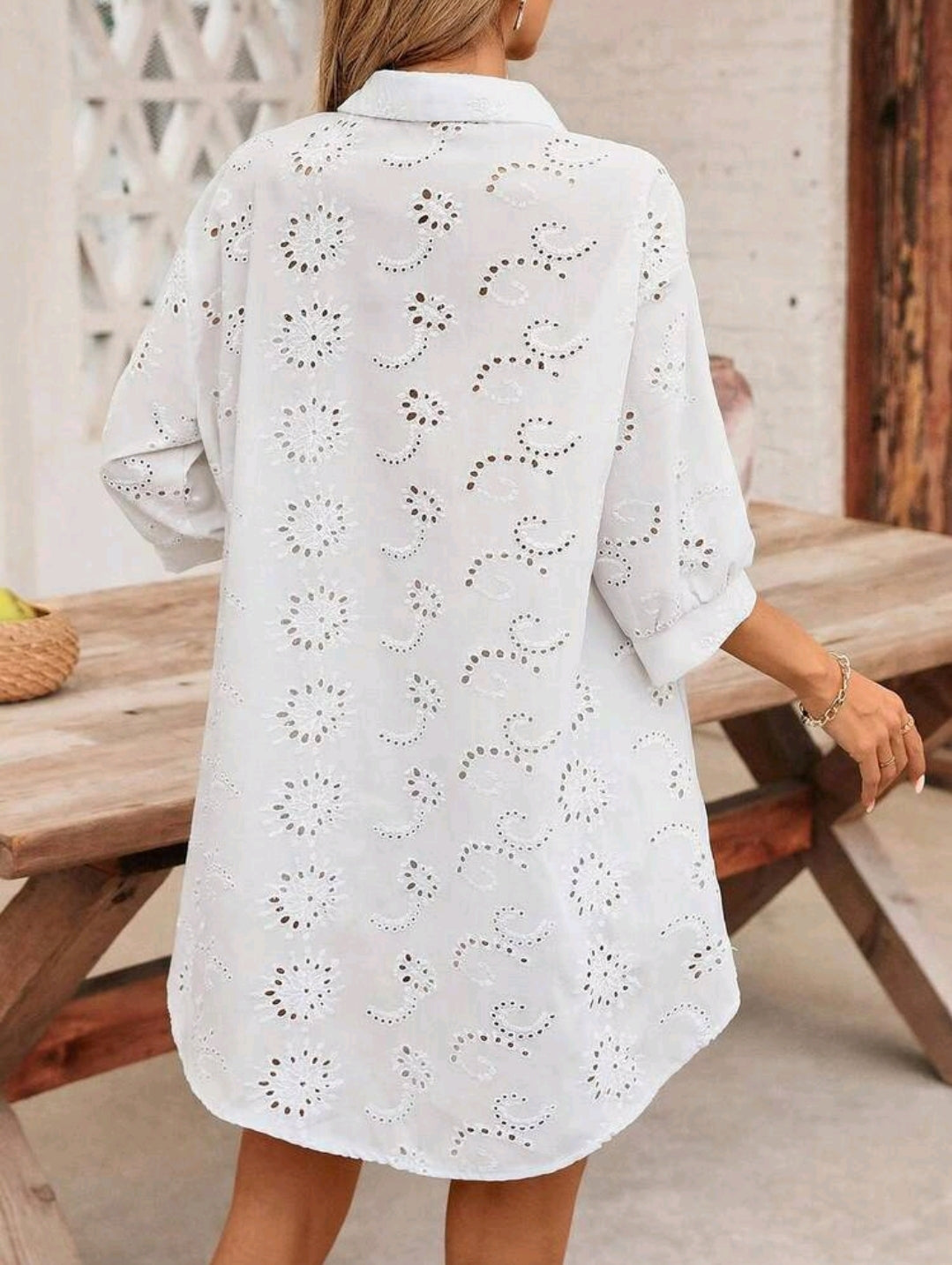 White All-Over Eyelet Embroidered Button Shirt for Women