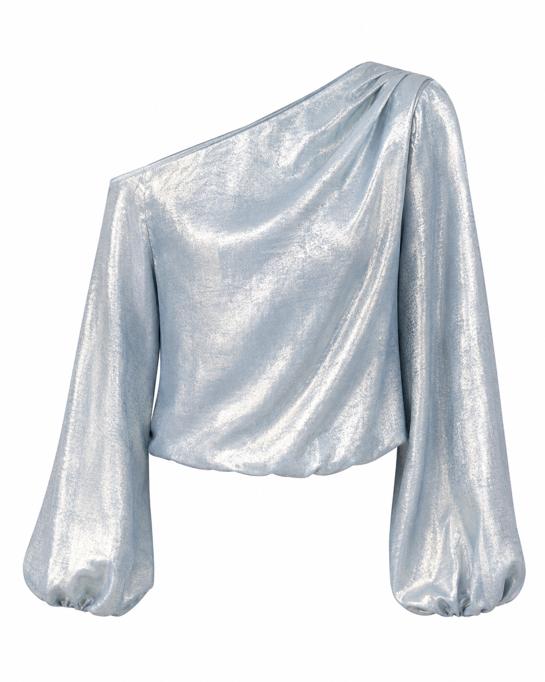 Light Blue Metallic One Shoulder Blouse – Fast Delivery in 5 Days