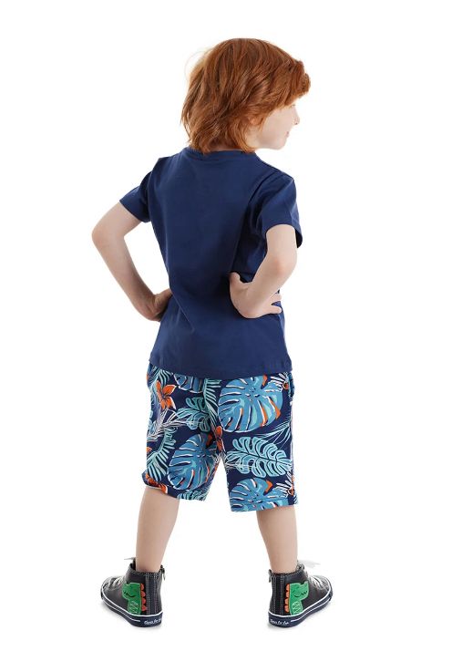 Boys Navy Crocodile Print T-Shirt and Tropical Shorts Set
