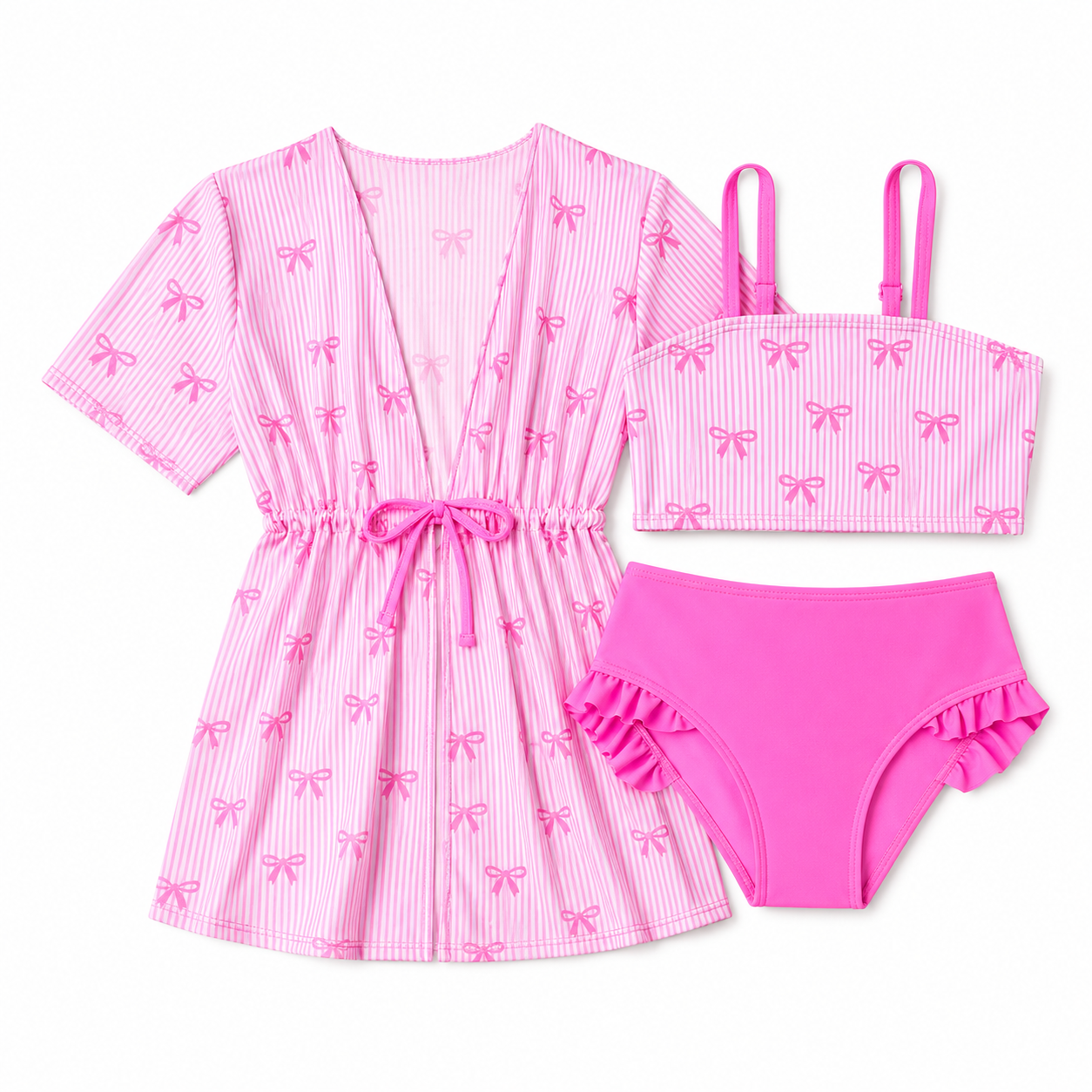 SHEIN Girls Pink Bow 3 Piece Swimwear Set – Bikini & Cover Up, SHEIN Fast Delivery in 5 Days