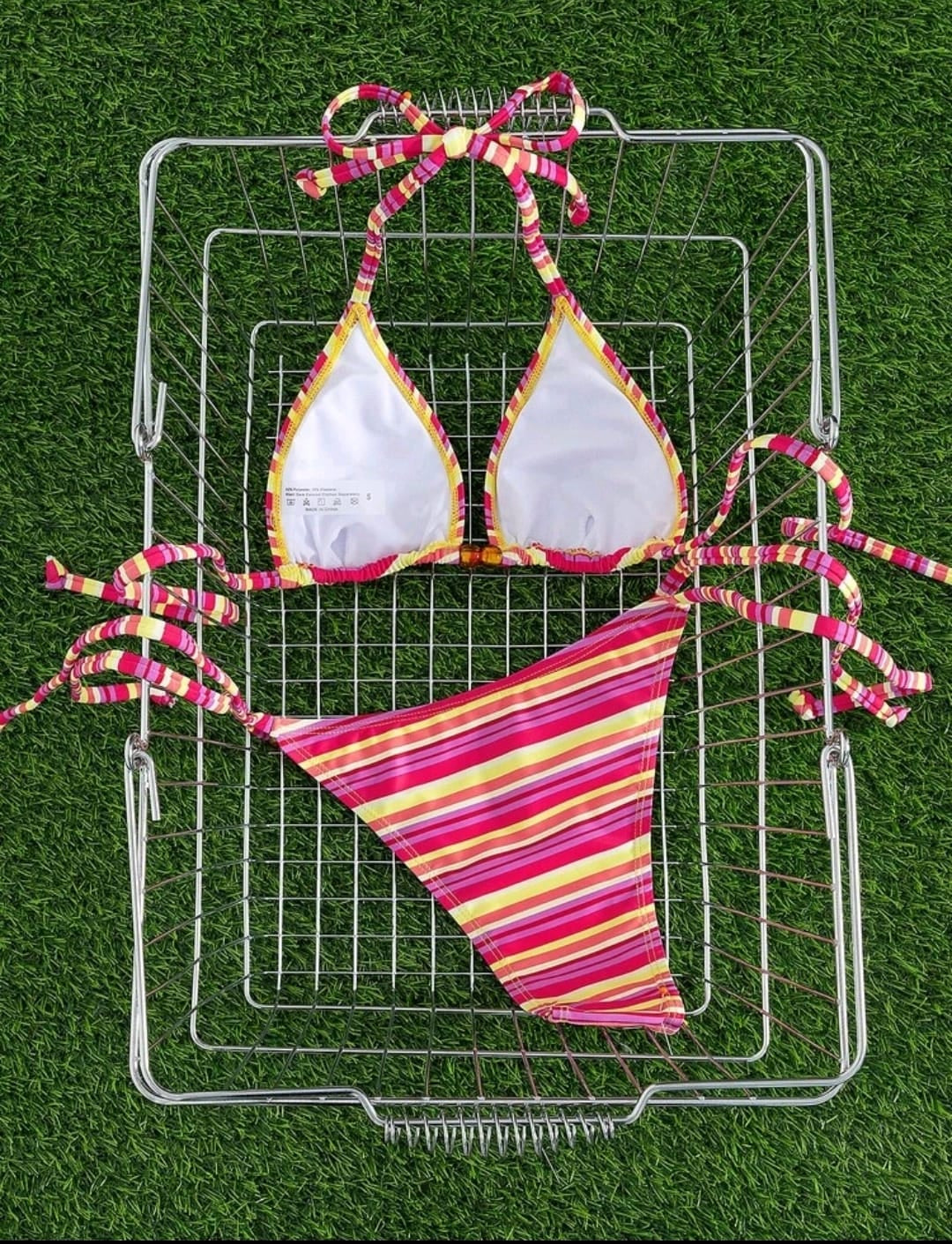 Striped Halter Tie Bikini Set – Colorful Triangle Top & Bottom Women Beachwear