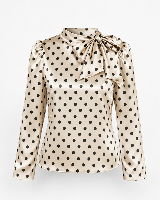 Cream Satin Polka Dot Bow Blouse – SHEIN Fast Delivery in 5 Days