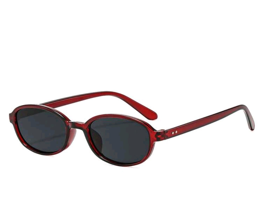 Red Oval Narrow Sunglasses for Women