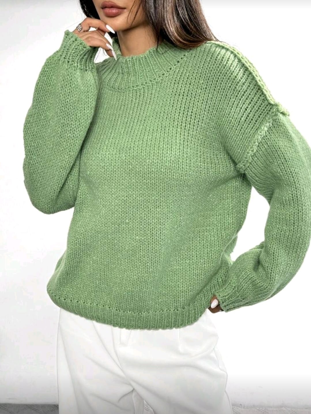 Light Green Knit Sweater – Women Soft Winter Pullover
