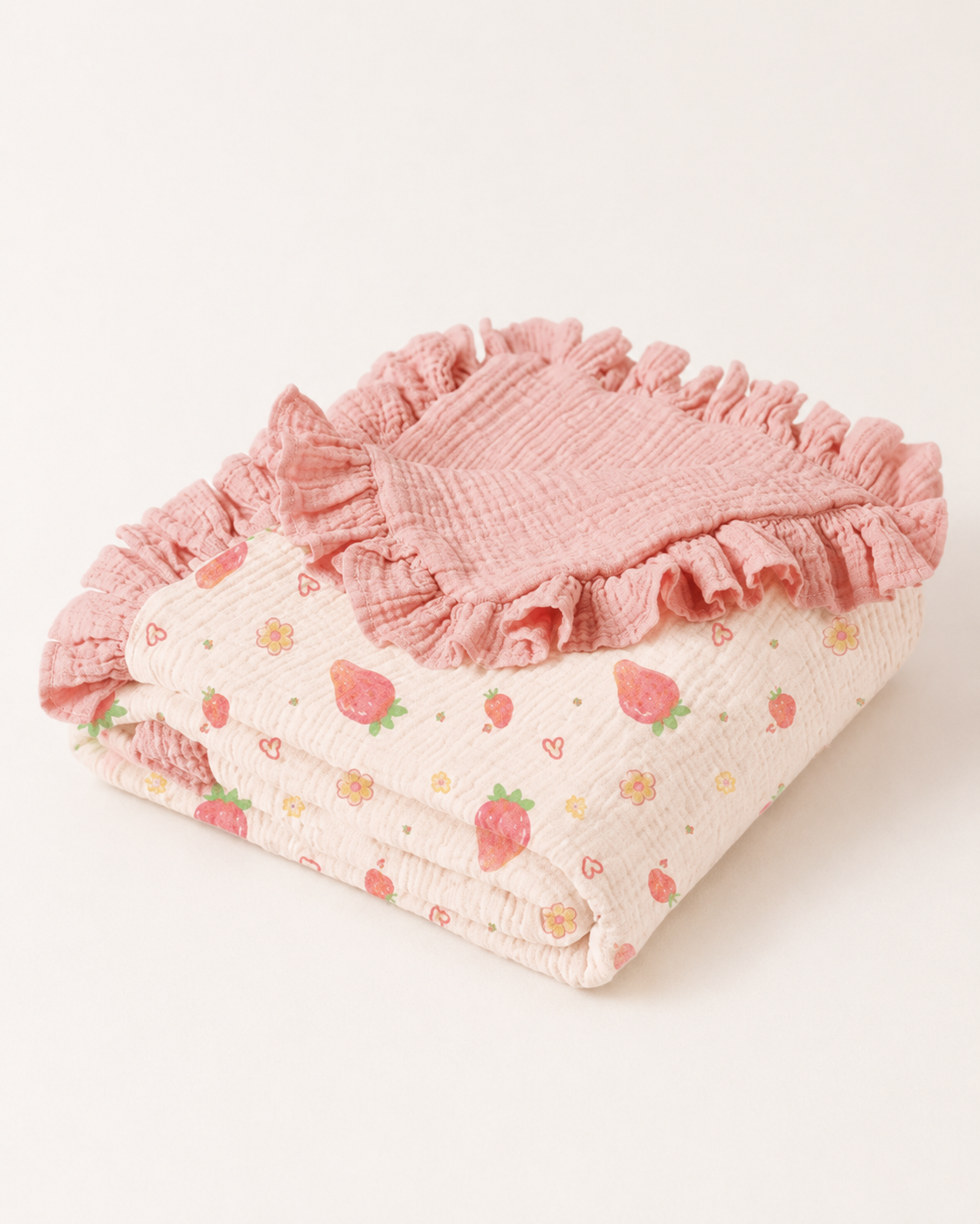 Baby Strawberry Print Blanket and Pillow Set
