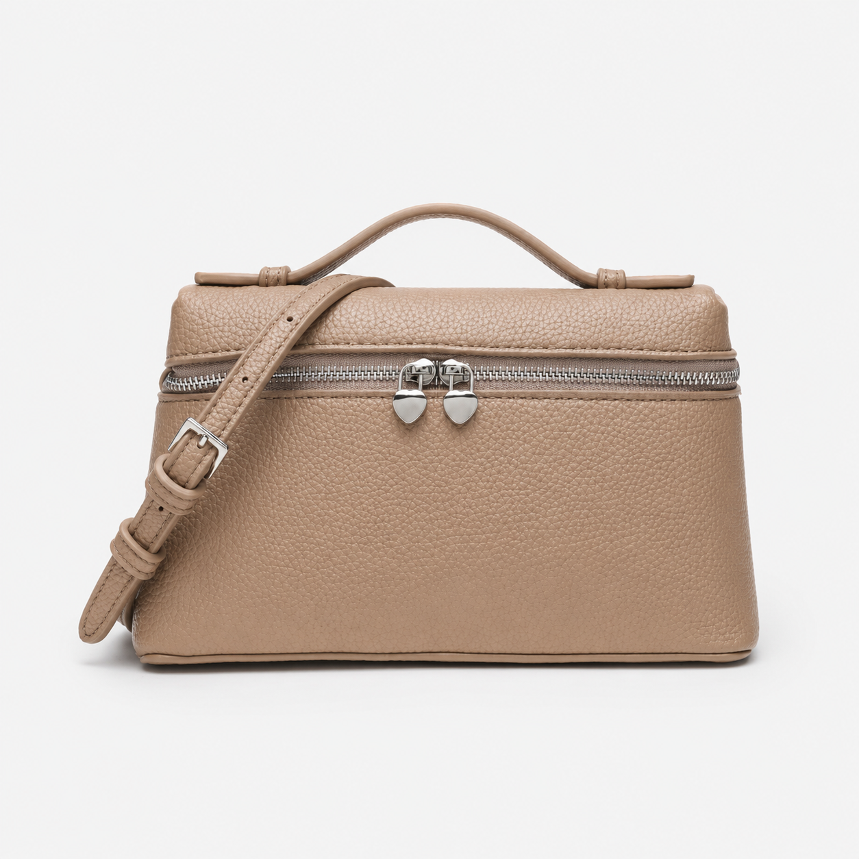 Beige Textured Makeup Storage Bag