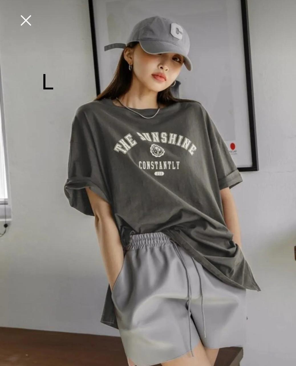 Women’s Grey The Sunshine Graphic T-Shirt – Oversized Washed Casual Top