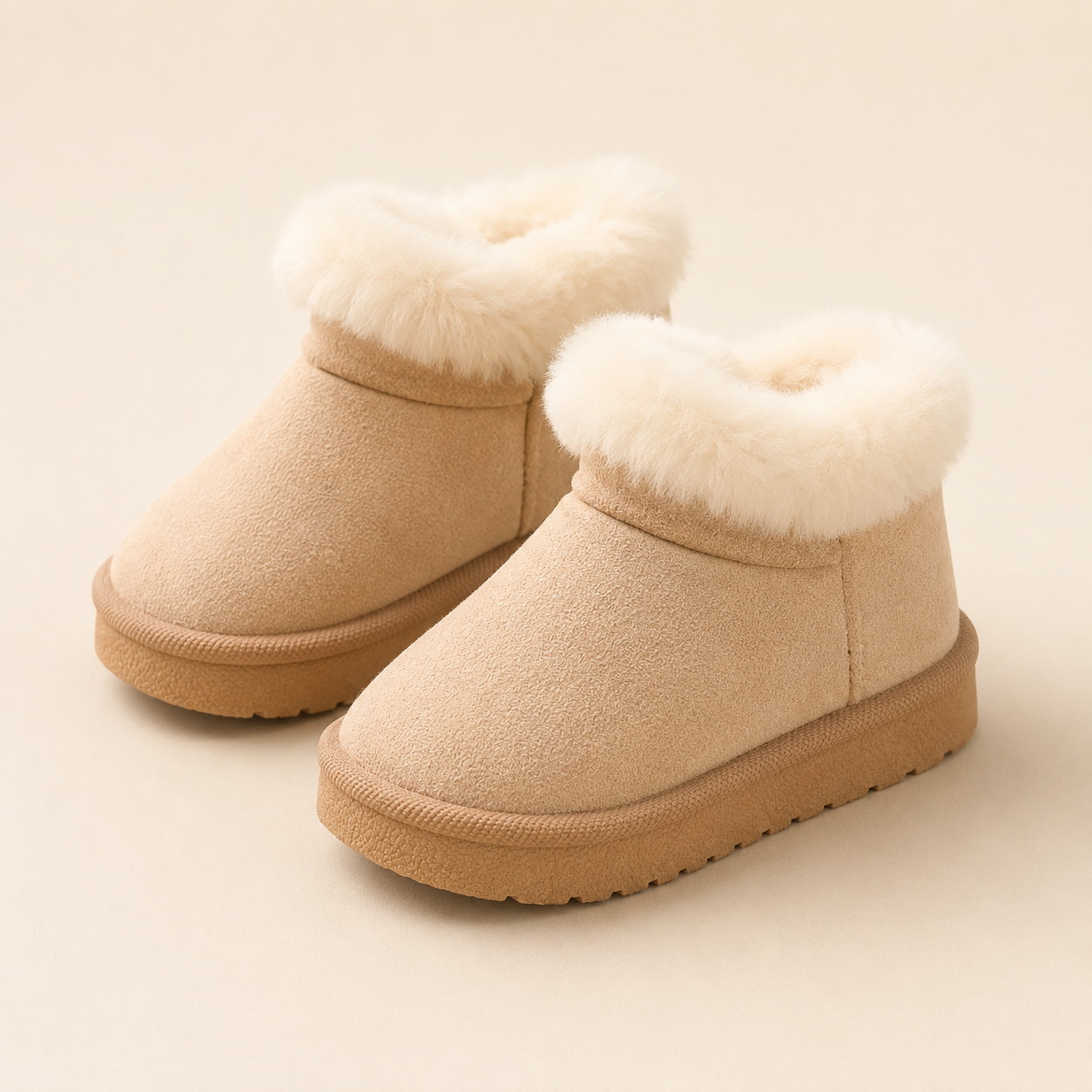 Girls Beige Fur Lined Winter Boots