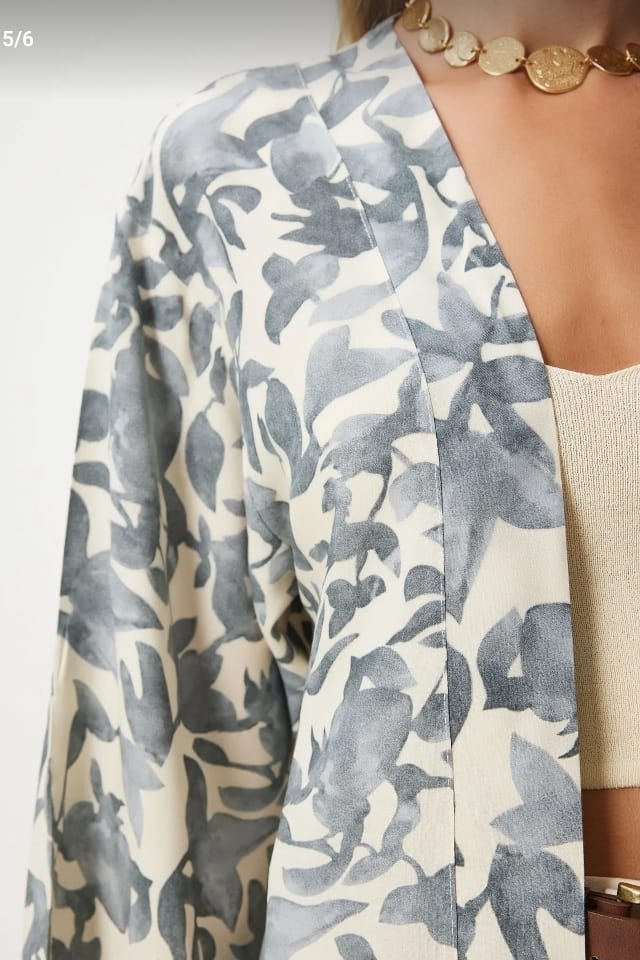 Women’s Grey Floral Open Front Kimono – Trendyol Lightweight Longline Cardigan
