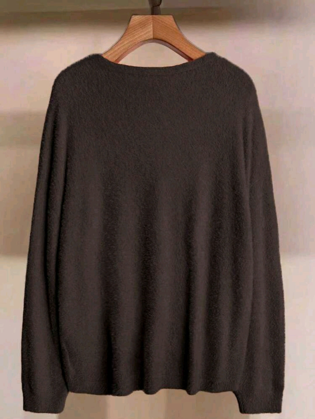 Dark Brown V-Neck Knit Sweater – Loose Fit Long Sleeve High-Low Hem Women Casual Pullover