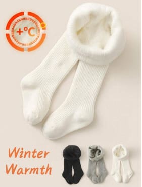 Kids White Fleece Lined Ribbed Winter Tights – Warm Thick Pantyhose for Girls