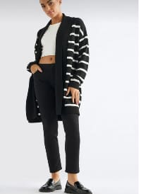 Striped Open Front Long Knit Cardigan – Women’s Soft Casual Layering Cardigan