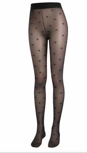 Women’s Sheer Bow Pattern Tights – Black Transparent Pantyhose – Lightweight No Fleece Stockings for Daily & Party Wear
