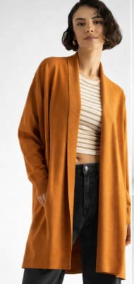 Rust Open Front Long Cardigan – Women’s Soft Knit Casual Layering Outerwear