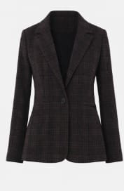 Dark Brown Plaid Blazer – Women’s Elegant Single Button Smart Casual Jacket