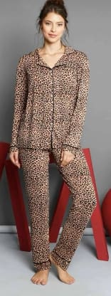 Leopard Print Cotton Pajama Set for Women – Soft Button Down Sleepwear Set