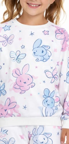 Girls 2-Piece Cartoon Print Tracksuit Set – White Long Sleeve Sweatshirt & Jogger Pants – Cute Casual Kids Outfit