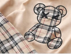 Girls 2-Piece Bear Print Plaid Pants Set – Beige Short Sleeve Tee & Checkered Trousers – Kids Casual Outfit