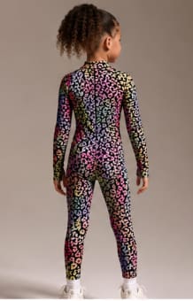 Girls Colorful Leopard Print Sports Set โ Long Sleeve Zip Top & Leggings Activewear