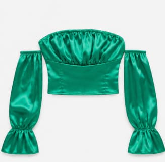Women Satin Off Shoulder Blouse โ Elegant Puff Sleeve Crop Top