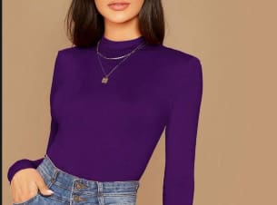 Women’s Purple Mock Neck Long Sleeve Solid Tee